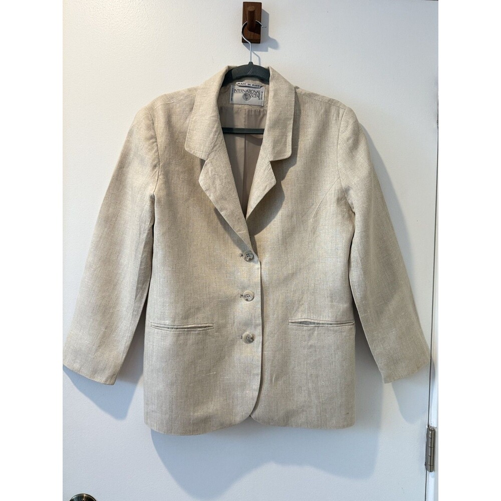 VTG Women’s Linen Ecru Beige Lined Tailored Blazer Neutral Capsule Sz 8